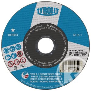 TYROLIT kapskiva 2IN1 125x1,6x22,23 rak A46Q BASIC stål/rostfritt stål
